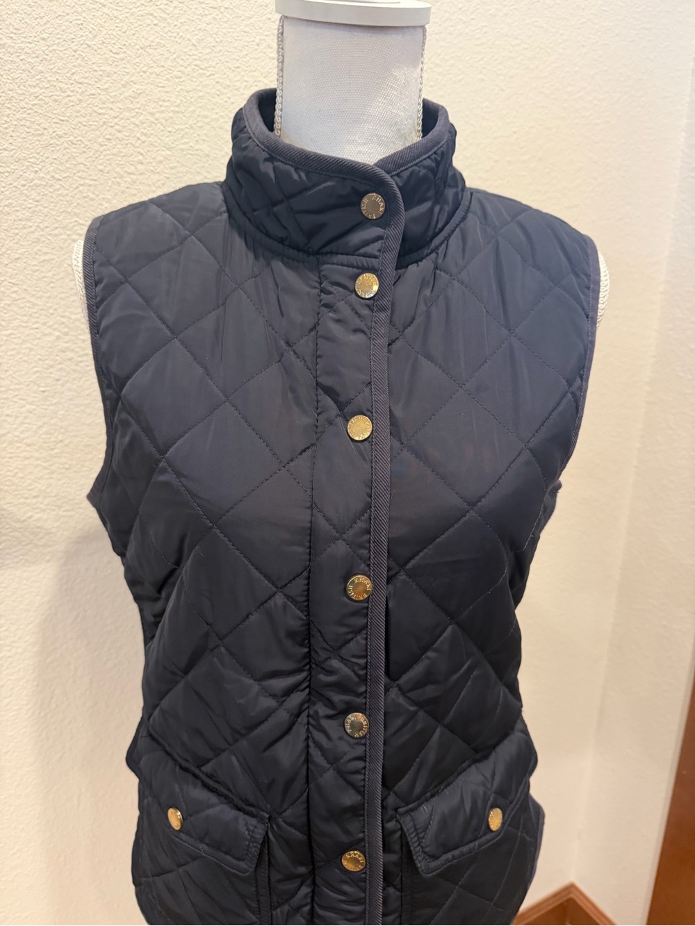 British Khaki Quilted Navy Snap-Front Vest
